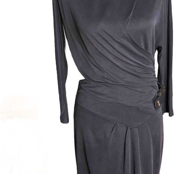 MACCA EUROPEAN A LINE  FITTED WAIST BUCKLE‎ PULL OVER  DRAPED DRESS. SIZE 10 US - Picture 2 of 3